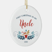 1番目のクリスマスの叔父のパーソナライズされたジンジャーブレッドキャンディーケーン セラミックオーナメント (右)