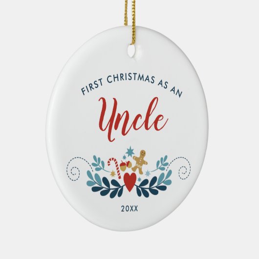 1番目のクリスマスの叔父のパーソナライズされたジンジャーブレッドキャンディーケーン セラミックオーナメント (右)