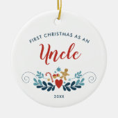 1番目のクリスマスの叔父のパーソナライズされたジンジャーブレッドキャンディーケーン セラミックオーナメント (正面)