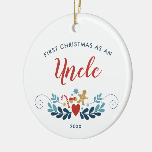 1番目のクリスマスの叔父のパーソナライズされたジンジャーブレッドキャンディーケーン セラミックオーナメント (左)