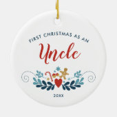 1番目のクリスマスの叔父のパーソナライズされたジンジャーブレッドキャンディーケーン セラミックオーナメント (裏面)