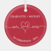 1番目のクリスマス新し結婚い名前のハート赤い ガラスオーナメント (正面)