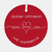 1番目のクリスマス新し結婚い名前のハート赤い ガラスオーナメント (裏面)