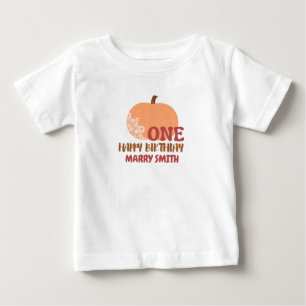 1番目のハッピーバースデー装飾的なカボチャの編集名 ベビーTシャツ