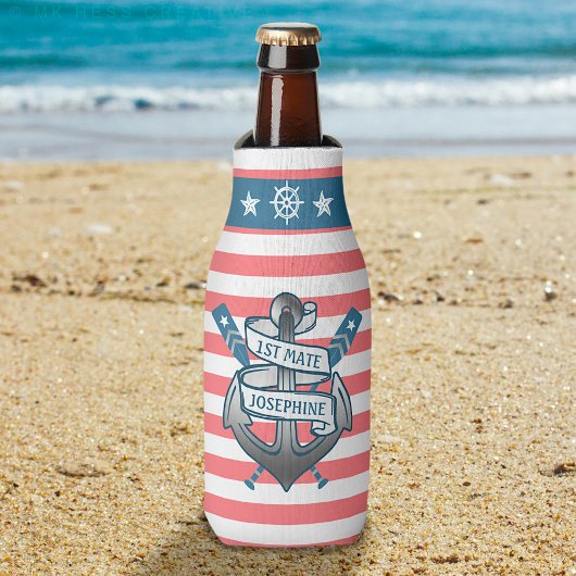 1番目のメイトいかり航海のオールストライプズパーソナライズされた ボトルクーラー