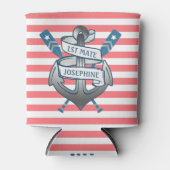 1番目のメイトいかり航海のオールストライプズパーソナライズされた 缶クーラー (正面)