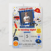 1番目の応答者の写真誕生日招待状 招待状 (正面)