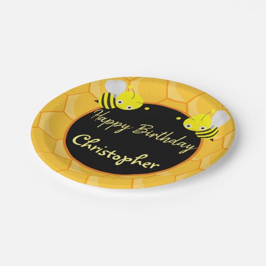 1番目の最初の誕生日ビーデー名 ペーパープレート (アングル)