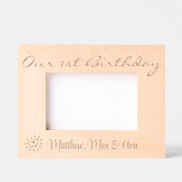 1番目の誕生日の三つ子，双子，名前，写真， 6x4", レーザー彫刻フレーム