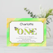 1番目の誕生日の黄色と緑とストライプ 招待状 (スタンド正面)