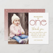 1番目の誕生日バラ金ゴールドグリッターサンキューカード 招待状 (正面/裏面)