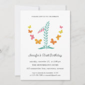 1番目の誕生日パーティーフローラ植物蝶 招待状 (正面)