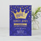 1番目の誕生日パーティー王室の – 青金ゴールド 招待状 (スタンド正面)