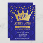 1番目の誕生日パーティー王室の – 青金ゴールド 招待状 (正面/裏面)