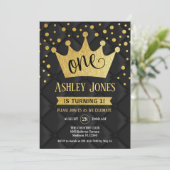 1番目の誕生日パーティー王室の – 黒金ゴールド 招待状 (スタンド正面)