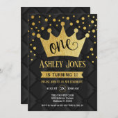 1番目の誕生日パーティー王室の – 黒金ゴールド 招待状 (正面/裏面)