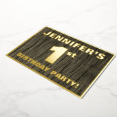 1番目の誕生日パーティー: はっきりした、フェイク木目のパターン 箔招待状 (回転した状態)