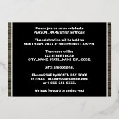 1番目の誕生日パーティー: はっきりした、フェイク木目のパターン 箔招待状 (裏面)