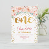 1番目の誕生日パーティー – 白金ゴールドピンク 招待状 (スタンド正面)