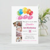 1番目の誕生日フォトコラージュ番号1女の子 招待状 (スタンド正面)