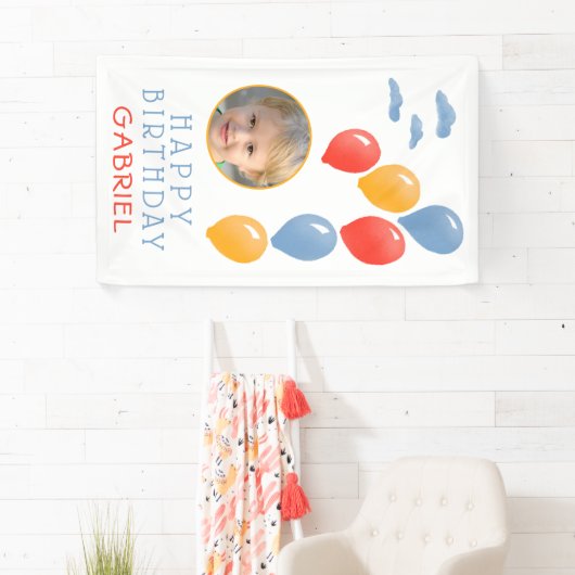 1番目の誕生日ブルーバルーンキッド`s誕生日写真 横断幕 (インサイチュ)