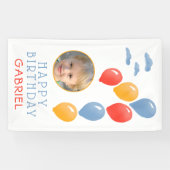 1番目の誕生日ブルーバルーンキッド`s誕生日写真 横断幕 (横)