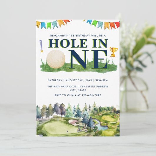 1番目の誕生日ホールインワンゴルフ誕生日パー – ティー 招待状 (スタンド正面)