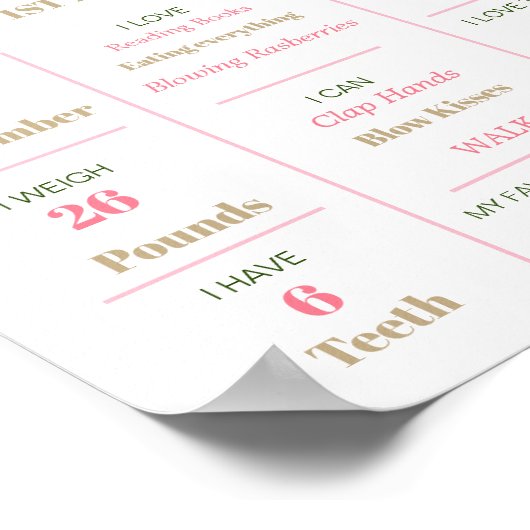 1番目の誕生日マイルストーンフローラ金ゴールドピンク ポスター (角)