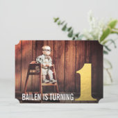 1番目の誕生日金ゴールドナンバーワンフォト招待状 招待状 (スタンド正面)