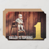 1番目の誕生日金ゴールドナンバーワンフォト招待状 招待状 (正面/裏面)