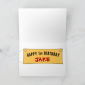 1番目または任意の年齢赤および黄色の飛行機誕生日 カード (内部)