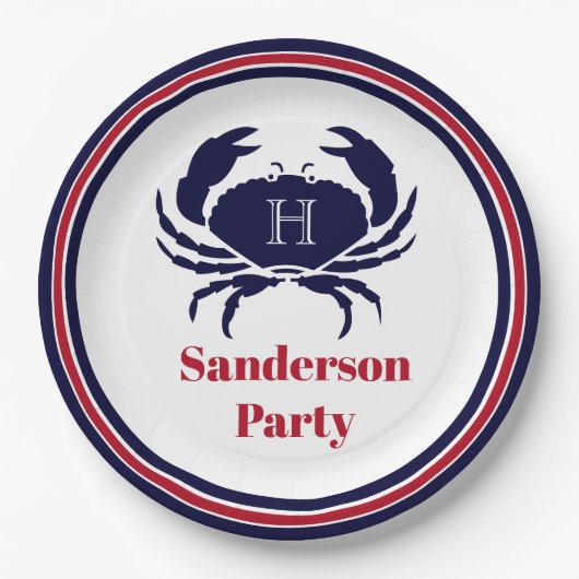 1番航海の目の赤い海軍の白蟹 ペーパープレート (正面)