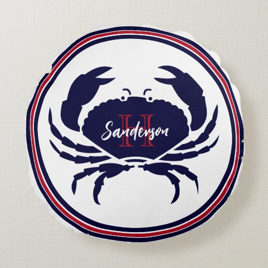 1番航海の目の赤い海軍の白蟹 ラウンドクッション (正面)