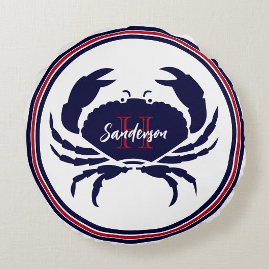 1番航海の目の赤い海軍の白蟹 ラウンドクッション (裏面)