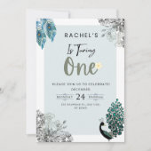 1祝歳の誕生日の花と孔雀 招待状 (正面)