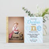 1第1バースデーパーティ招待状の男の子の青の金ゴールド 招待状 (スタンド正面)