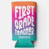 1級先生文字デザインカラフルグラデーション スリム缶クーラー (正面)