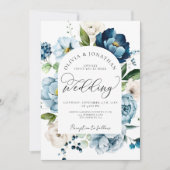 1素朴予算QRコードのネイビーブルー結婚すべて 招待状 (正面)