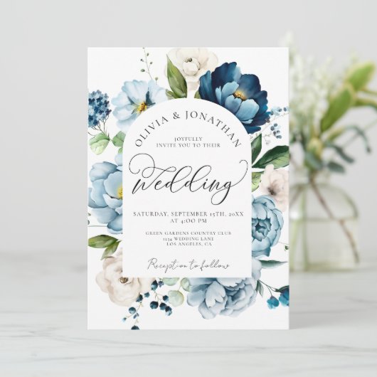 1素朴予算QRコードのネイビーブルー結婚すべて 招待状 (スタンド正面)