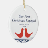 1組のドームパーソナライズされた初めてのクリスマス婚約した セラミックオーナメント (右)