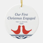 1組のドームパーソナライズされた初めてのクリスマス婚約した セラミックオーナメント (正面)