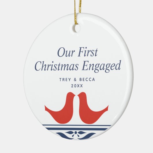 1組のドームパーソナライズされた初めてのクリスマス婚約した セラミックオーナメント (左)