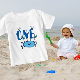 1羽の青カニの海の動物1st誕生日 ベビーTシャツ
