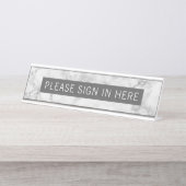 1行の文字 – 灰色の白の大理石 デスクネームプレート (正面)