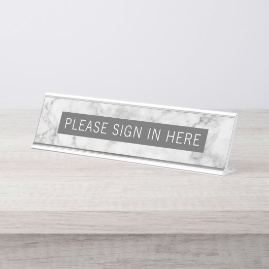 1行の文字 – 灰色の白の大理石 デスクネームプレート (正面)