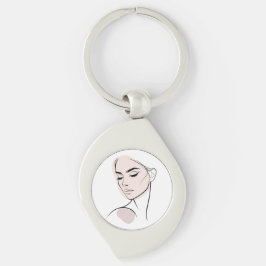 1行女性顔スケッチNo3 (カラー付き) キーホルダー