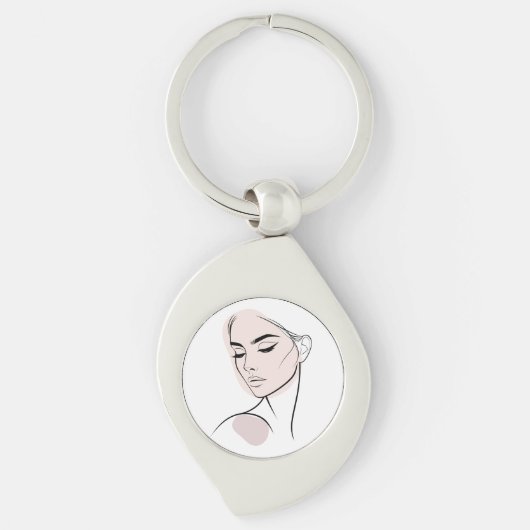 1行女性顔スケッチNo3 （カラー付き） キーホルダー (正面)