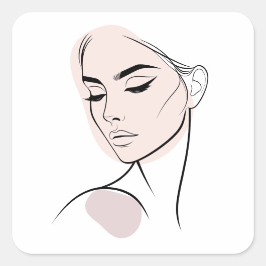 1行女性顔スケッチNo3 (カラー付き) スクエアシール (正面)