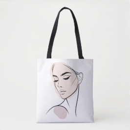 1行女性顔スケッチNo3 (カラー付き) トートバッグ