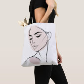 1行女性顔スケッチNo3 (カラー付き) トートバッグ (クローズアップ)